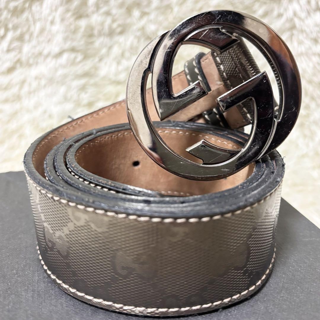 Gucci GG Silver Logo Buckle Genuine Leather Belt from Japan