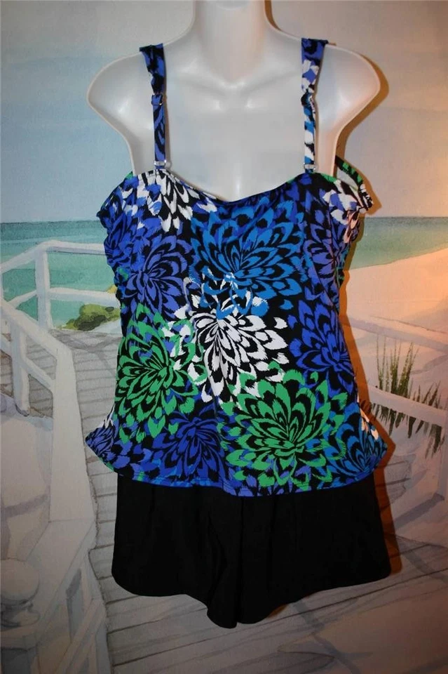 20W HOURGLASS MODELADOR TANKINI TOP BAÑADOR SHORTS AZUL VERDE FLORAL 20W 1X Foto 3 de 4