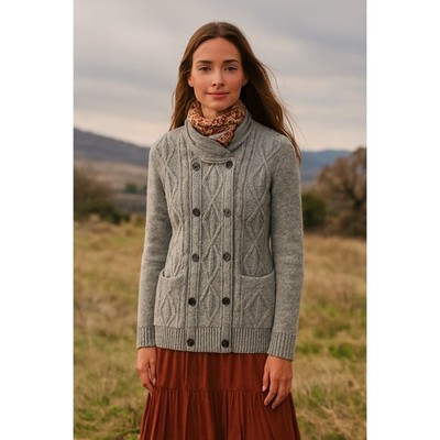 Guess Cardigan Sweater High Neck Double Button Down Pockets Long Waist Medium