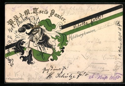 Hildburghausen, Ansichtskarte, Studentenwappen W.V.d.M.T. sei´s Panier 