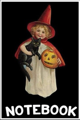 Notebook: Cute Witch Pumpkin & Black Cat Vintage Halloween