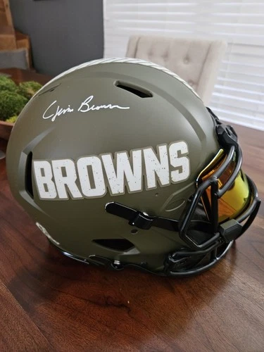 Jim Brown Signed Cleveland Browns Authentic Full Size Salute to Service  Helmet