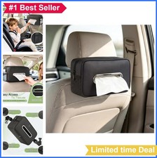Car Tissue Box Holder PU Leather Seat Back Organizer Side Pockets Black with
