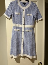 Blue Boucle Dress With White Size 8 NWT