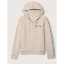 Victoria's Secret PINK Sherpa Lined Full Zip Hoodie Beige Tan XXL