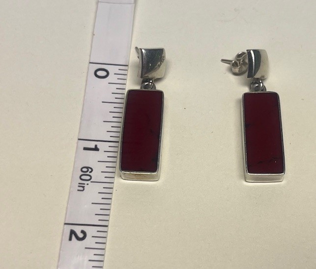 Sterling Silver 925 Red Rectangle Stone Dangle Dr… - image 2