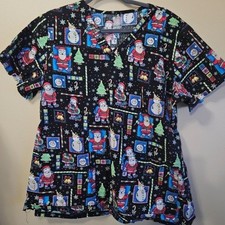 Peaches Scrubs Holiday Christmas Women's Size 2XL 100 Cotton Santa Snowman