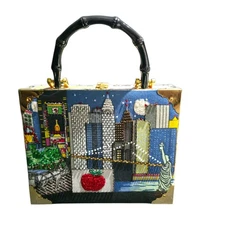 Handmade Beaded Cigar Box Purse NYC Skyline Twin Towers Statue of Liberty...