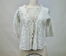 Antique Edwardian white cotton embroidered blouse w/ Lace Panels Scalloped Hems