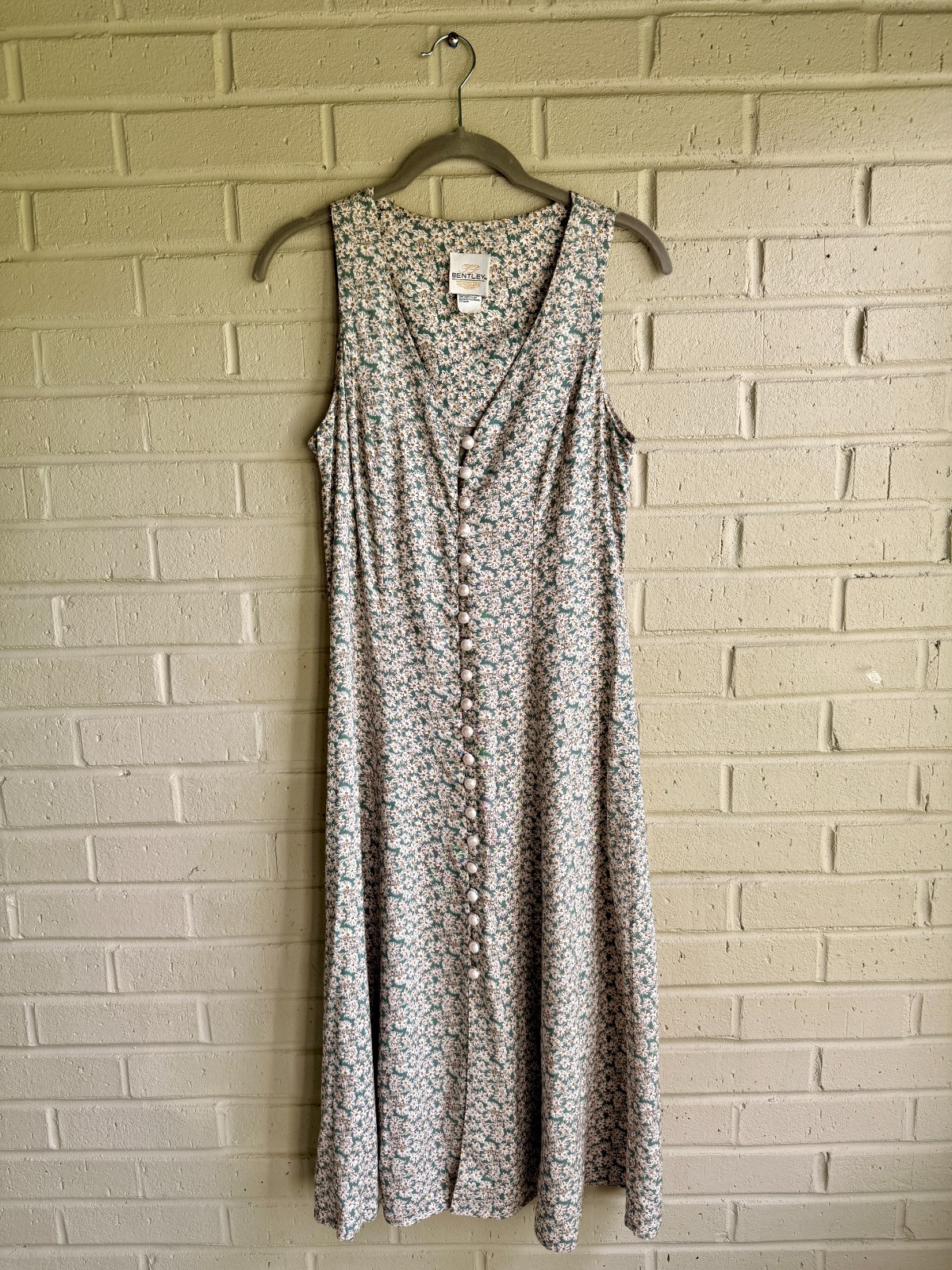 Vintage Bentley Floral Midi Dress Pearl Button Front Cottagecore Prairie Size S