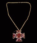 Unsigned Designer Amethyst & Ruby Rhinestones Maltese Cross Pin/Pendant Necklace — photo 2