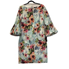Ronni Nicole Dress NWT Blue Floral Shift Dress With 3/4 Bell Sleeve Size 8