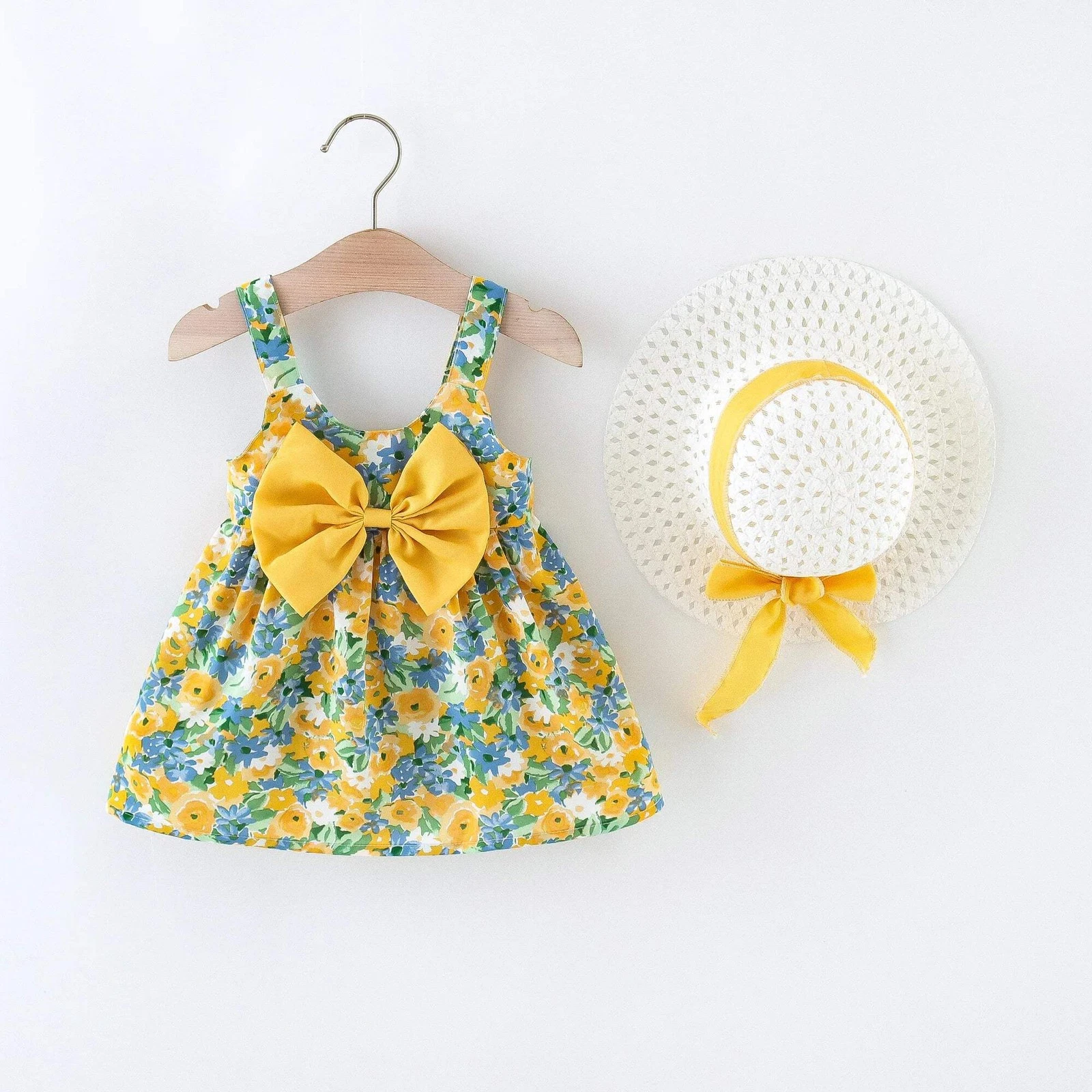 2Pcs/Set Flowers Baby Girl Dresses Summer Fashion Toddler Children Clothes Beach