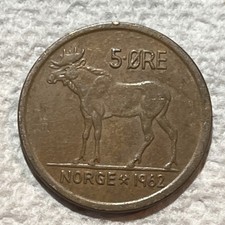 1962 Norway 5 ore Coin Moose Bull Animal Wildlife