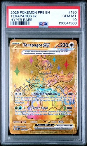 2025 POKEMON PRE EN-PRISMATIC EVOLUTIONS HYPER RARE #180 TERAPAGOS EX PSA 10