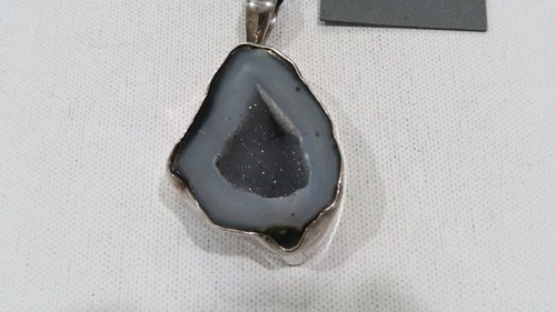 Charles Albert Fine Sterling Silver blue lace agate druzy large pendant 925 - Picture 9 of 9