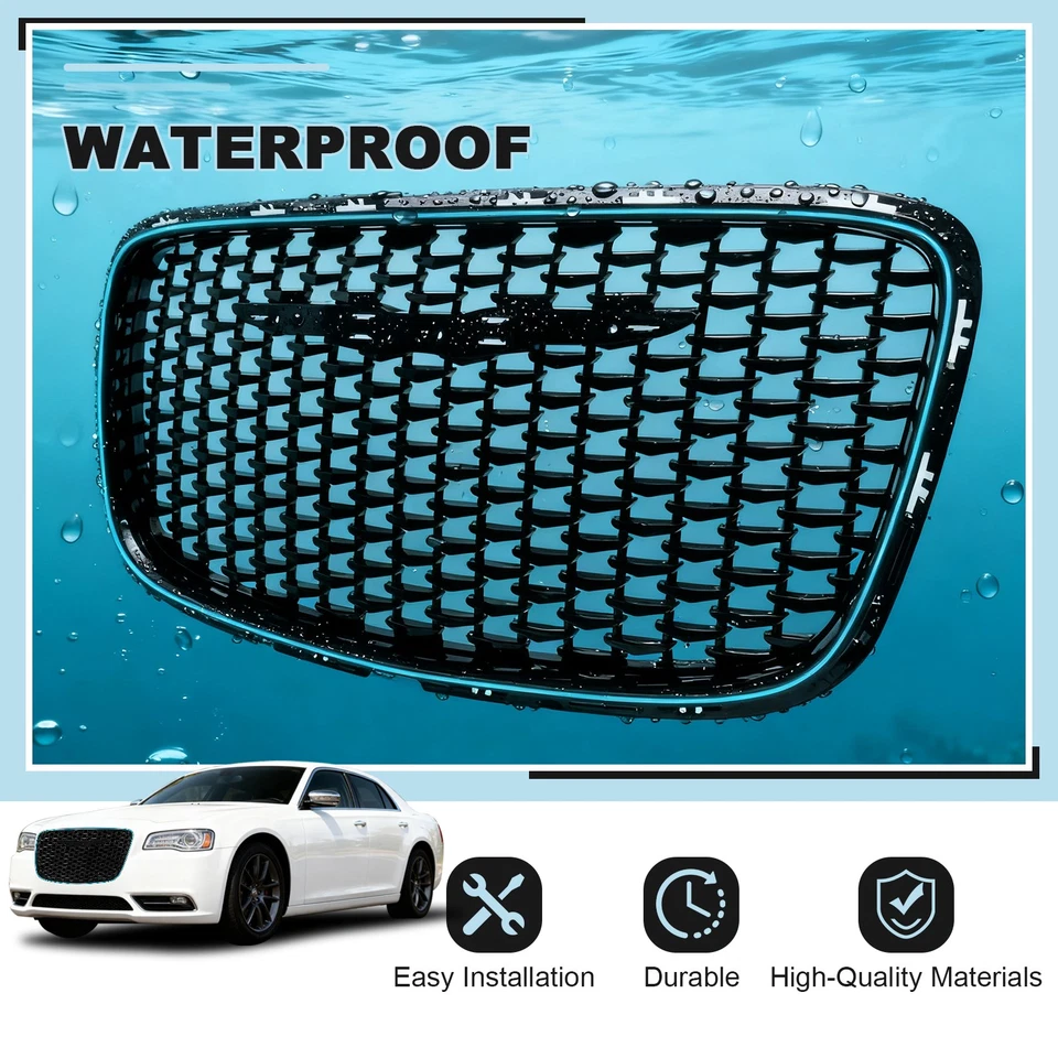 Fits 2015-2023 Chrysler 300 Black LED Front Upper Hood Grille w/blue light - Image 2 of 4