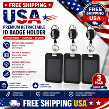ID Card Holder Retractable Badge Reel Vertical Case Heavy Duty With Belt Clip US