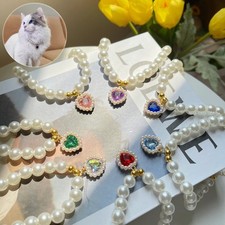 Pet Pearl Heart Necklace Love Crystal Pendant Accessory for Pets