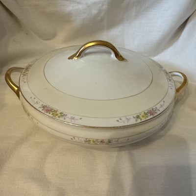 Vtg Noritake  Linwood Round Covered Vegetable Bowl 1912 Nippon Green 8.5''  11657