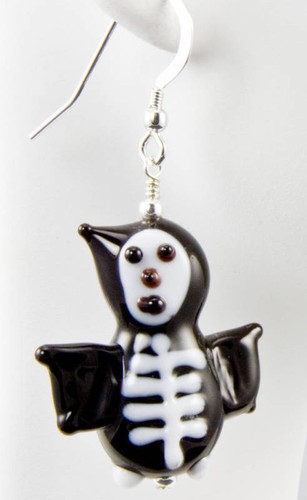 Halloween Skeleton Lampwork Glass Earrings Halloween Holiday 925 Sterling Silver - Picture 1 of 2