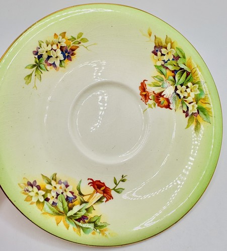 Royal Winton Grimwades Art Deco Trumpet Flowers Fence Scene Cup & Saucer, Teacup - Picture 8 of 9