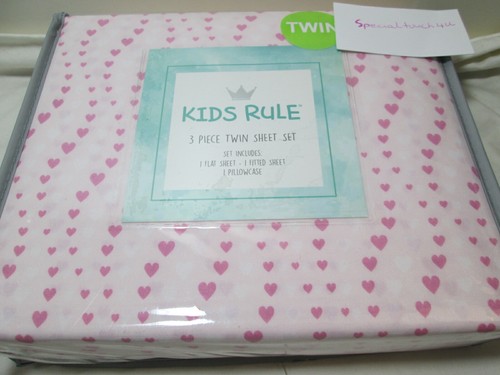 NEW Kids Rule 3 Piece Twin Sheet Set Pink Hearts NIP - Picture 2 of 5