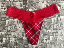 New with tags Victoria's Secret Cotton Floral Lace-waist Thong Panty Red Plaid L