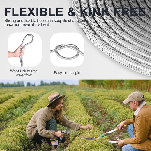25ft 304 Stainless Steel Garden Hose Metal, Heavy Duty Water Pipe with Nozzles - Bild 4 von 6