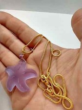 Sea Glass Starfish Pendant, Gold Snake Chain Necklace, 18 Inch, Purple