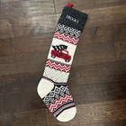 New POTTERY BARN Fair Isle Knit Gray Red Truck Christmas STOCKING Mono Brooks