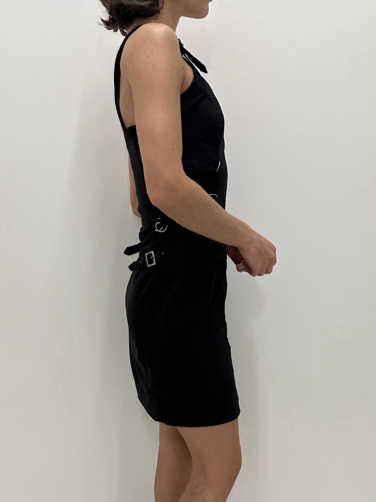 Mini abito vintage Versace Jeans Couture Bodycon nero taglia sexy full zip 26 40