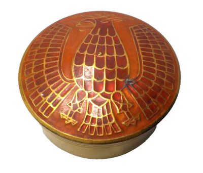 VINTAGE ROUND BRASS TRINKET BOX WITH EAGLE ON LID 3.5 in. x 2 in.