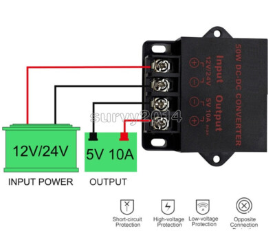 Voltage converter 12V / 24V DC to 5V DC 10A 50W stepdown converter
