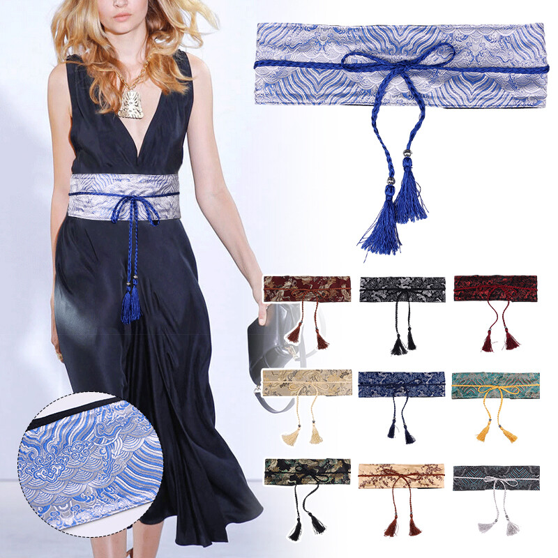 9941 Women Kimono Japanese Style Embroidered Waist Bands Belt With Tassel Japanese Tassel Embroidery Waistband Kimono Belt Corset  main image 3
