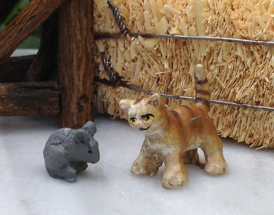 Miniature Dollhouse FAIRY GARDEN ~ Tiny Tabby Cat & Gray Mouse ~ Buy 3 Save $6