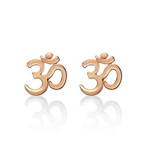 Authentic Rose Gold Plated 925 Sterling Silver Divine OM Stud Earrings For Women