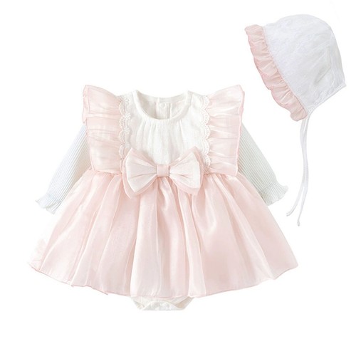 Spring 0-24M Children Clothes Baby Girl Romper Long Sleeved Newborn Jumpsuit+Hat - Picture 2 of 39