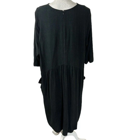 VETEMENTS Abito Solika Shift donna L morbido nero misto lino tasche larghe manica 3 4