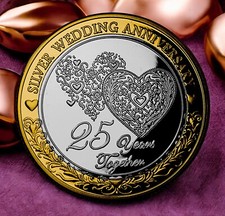 25th Silver Wedding Anniversary Dual Metal Commemorative Coin. Gift/Present. 25