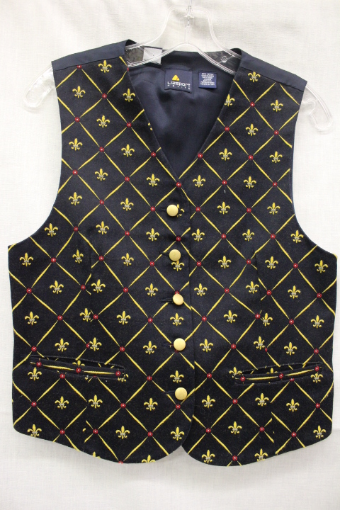 LIZ SPORT Petite, Navy Blue & Gold Fleur De Lis Vest, 100% Cotton, Womens SP