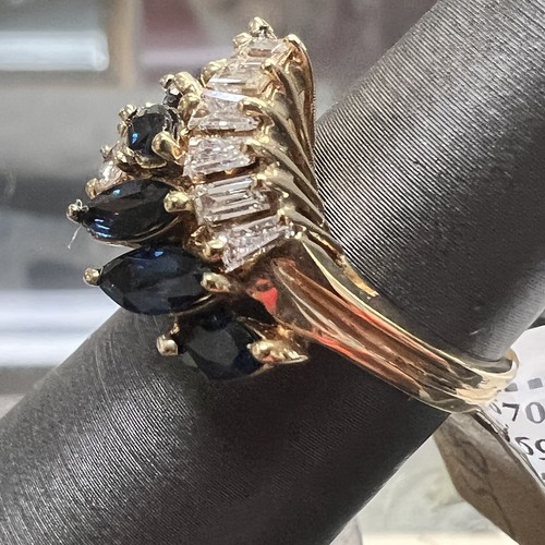 14k Yellow Gold Diamond & Sapphire Ring - Picture 4 of 10