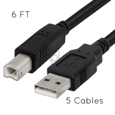 5PCS USB Printer Cable 6 Feet USB 2.0 Type-A to Type-B Hard Drive Scanner Cord