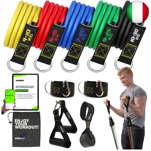 Set di elastici fitness 5 bande di resistenza fino a 100KG, bande elastiche per