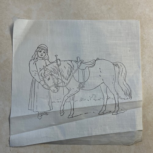 Stamped Embroidery Needlepoint 8 1/2” Square Girl Horse Grass Unworked - Picture 7 of 12