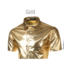 Men's LARGE Metallic GOLD SHIRT Button Down S/S Disco Nightclub Costume Party