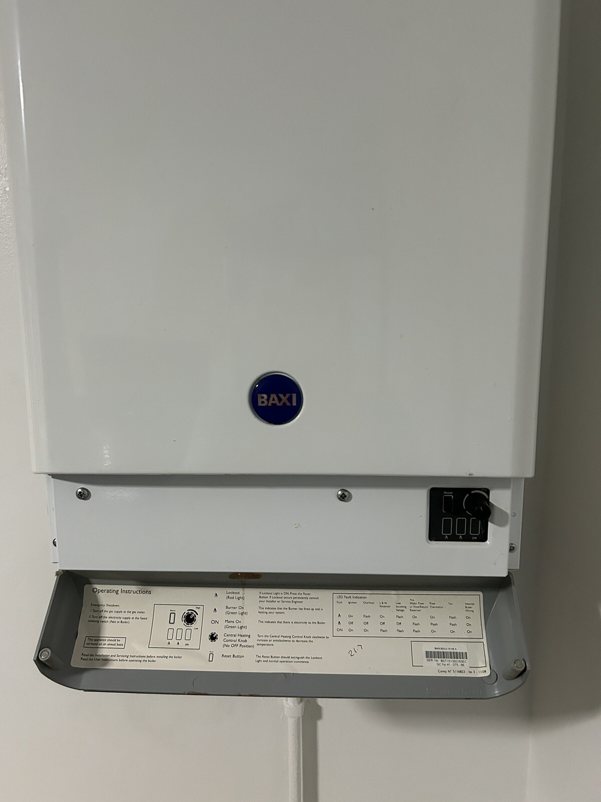 Baxi Solo Condensing Boiler Fully Working Order Selling As I’m Going