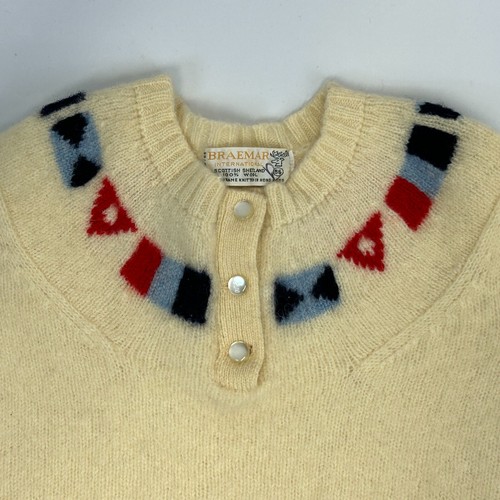 Vintage Girls Scottish Shetland Wool Sweater 8 Fair Isle Flags Braemar Ivory - Picture 4 of 10