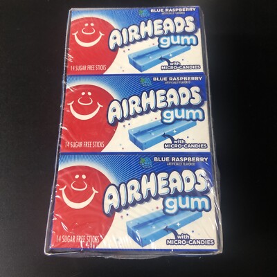 Airheads Candy Sugar-Free Chewing Gum Xylitol Blue Raspberry 14 Sticks (12-Pack)