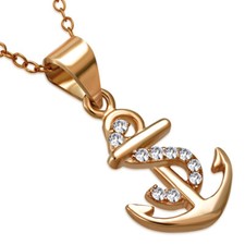 925 Sterling Silver Rose Gold-Tone Clear CZ Anchor Marine Pendant Necklace, 18"